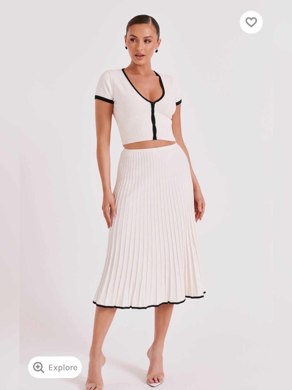 Jolene Contrast Rib Knit Midi Skirt and Top Set - White - Small